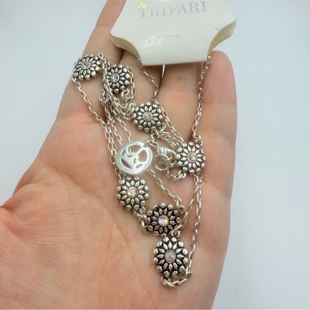 NWT Trifari Silver Tone Flower Station Necklace & Matching Stud Earrings Sets